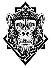Monkey head very simple traditional tattoo flash styles illustration
