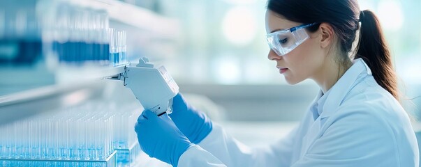 Researcher using an automated liquid handler for cell culture media exchange, automation, lab efficiency