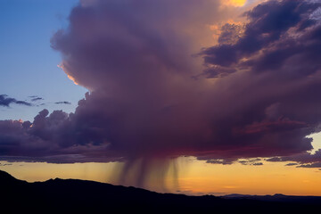 Huge summer monsoon mature thunderstorm at sunset over Prescott Arizona USA