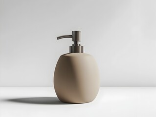 Minimalist Sculptural Soap Dispenser in Muted Tones on White Background