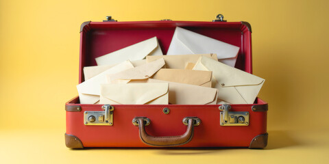 a lot of letters in an old suitcase