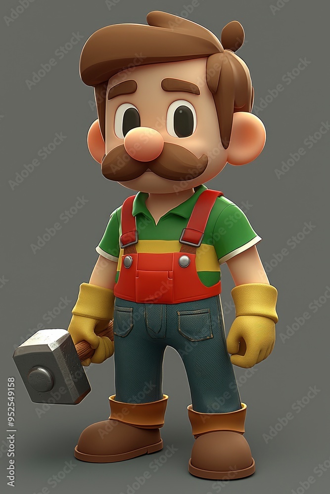 Canvas Prints 3d cartoon construction worker with hammer