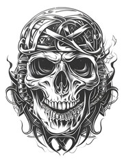 Fototapeta premium Motorcycle mechanic skull head very simple traditional tattoo flash styles illustration