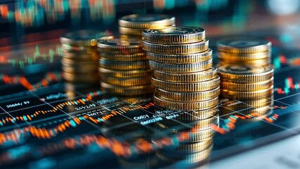 global forex trading chart background with coins footage