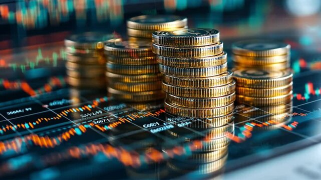 global forex trading chart background with coins footage
