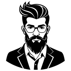 Hipster man head silhouette vector illustration on white background