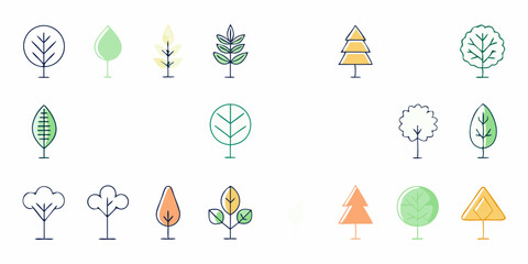 Set of minimal trees linear icons