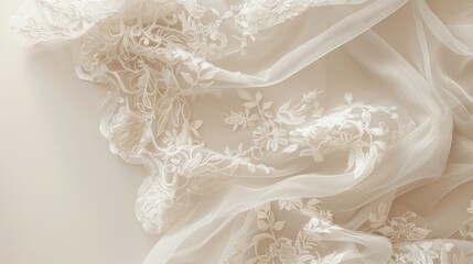 Fototapeta premium A classic, lace-embroidered wedding dress with delicate details