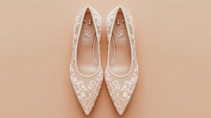 Obraz premium A pair of elegant bridal shoes with intricate lace and pearl detailing
