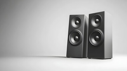 Obraz premium Sleek High Fidelity Speakers Showcasing Premium Audio and Elegant Design on Stark White Background