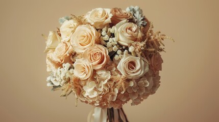 A lush bridal bouquet on colorful background