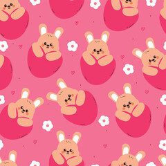 seamless pattern cartoon bunny with big pink heart balloon. cute wallpaper for fabric print, gift wrap paper