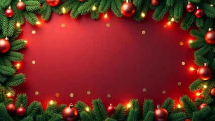 christmas background with branches, leaves and balls, christmas decoration
