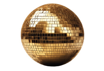 Golden disco mirror ball isolated on transparent background