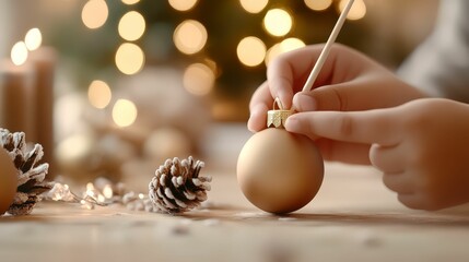 Fototapeta premium Christmas educational workshop with students crafting ornaments, lively environment, 3D illustration