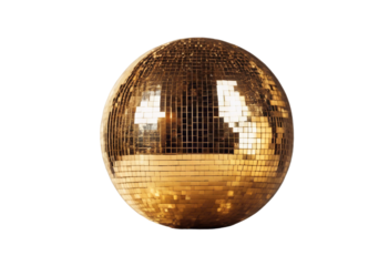 Golden disco mirror ball isolated on transparent background