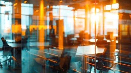 Modern Office Interior with Sunlight Through Glass Walls