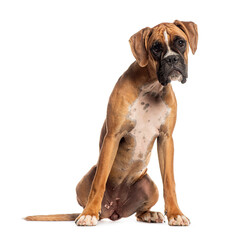 Obraz premium Boxer dog sitting and staring curiously
