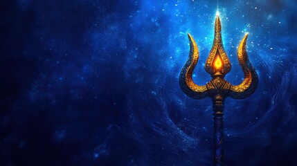 Mystical Trishul: Glowing Trishul against cosmic backdrop 