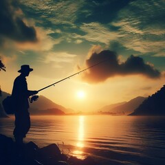 Fishing silhouette outdoors nature.