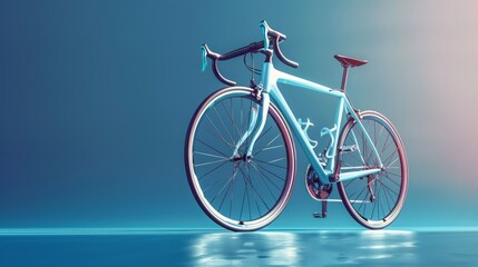 Fototapeta premium A blue bicycle is parked on a wet road