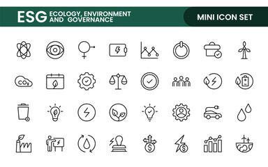 ESG flat line icon set. Outline icon collection related to ecology, environment social governance, risk management, sustainable developmen and more.