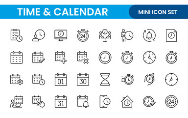 Time, clock and Calendar related line icon set. modern line icon illustration collection