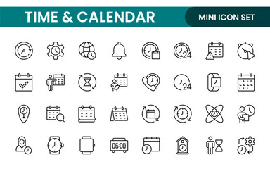 Time, clock and Calendar related line icon set. modern line icon illustration collection