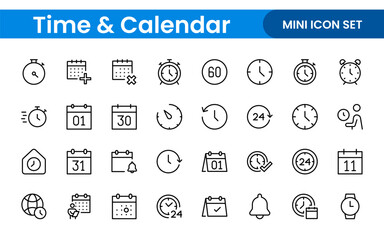 Time, clock and Calendar related line icon set. modern line icon illustration collection