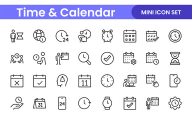 Time, clock and Calendar related line icon set. modern line icon illustration collection