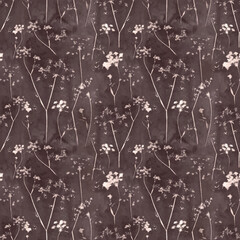 Beautiful vector floral abstract seamless pattern in cyanotype style with silhouette of flowers. Abstract handmade print design. Stock illustration.