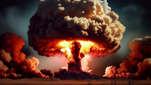 Nuclear explosion in the form of a large mushroom