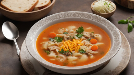 Warm soup served in a bowl