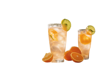 Summer orange cocktails with citrus fruits isolated on transparent background Hard seltzer lemonade refreshing drinks