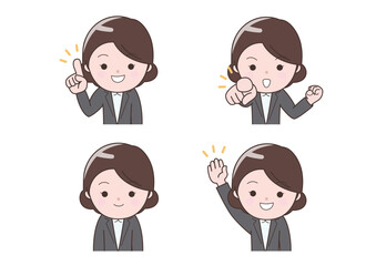指差しなどのビジネスウーマンセット