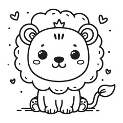 cute lion pencil drawing coloring book. Vector illustration