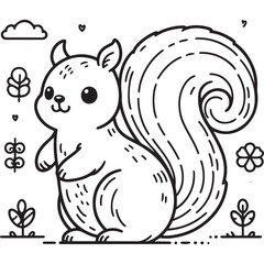 Obraz premium Squirrel black outline children coloring book illustration