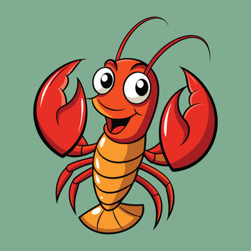 cartoon lobster smiling red orange clip art preview