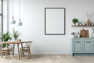Poster Mockup in Kitchen Interior with White Wall created with Generative AI