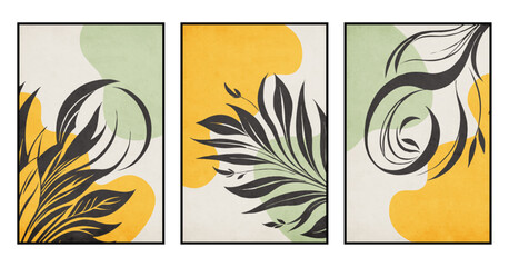 Set of 3 botanical illustrations for printing on wall decorations, covers, leaflets