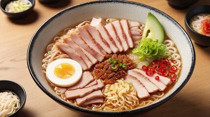ramen topped with sliced ​​pork and sunny side up egg