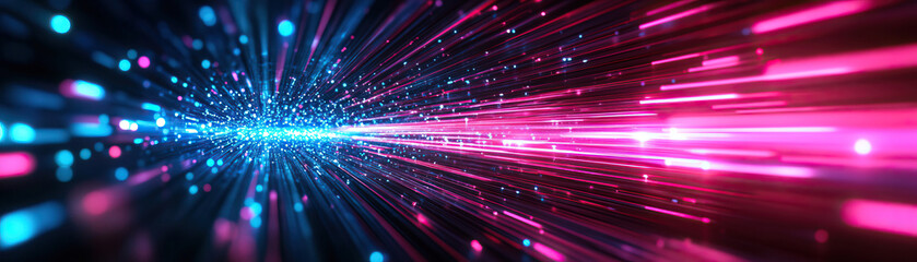 Fototapeta premium Dynamic abstract light pattern with vibrant blue and pink rays creating an energetic visual effect.