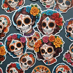 stickers catrinas sonriente tradicional de las ofrendas mexicanas de día de muertos uno de noviembre cultura mexicana.	