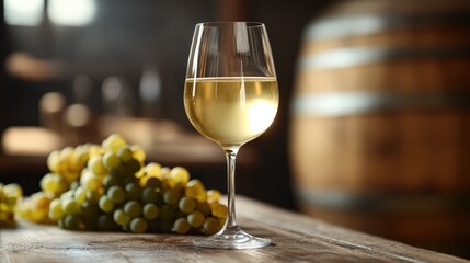 Obraz premium White Wine in Rustic Vineyard Setting