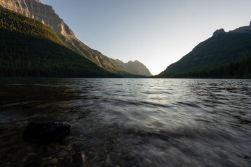 Low Angle of Rippling Water On Upper Kintla Lake In Glacier