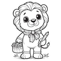 cute lion pencil drawing coloring book. Vector illustration