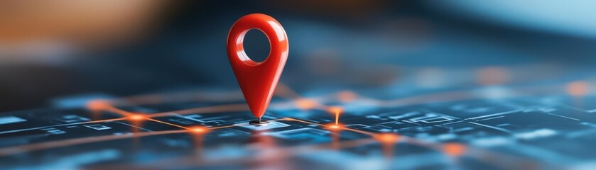 High-quality image of a red location pin on a digital map, emphasizing navigation, technology, and GPS tracking for modern applications.