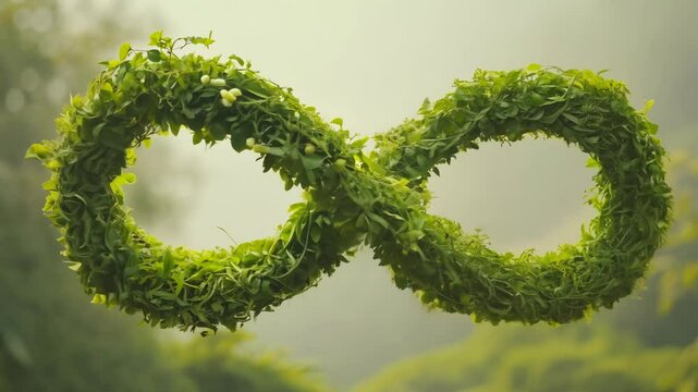 Intertwining Vines Forming Infinity Symbol with Growing Leaves
