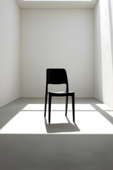 Black chair in an empty room with light and shadow. 3d rendering is generated by AI