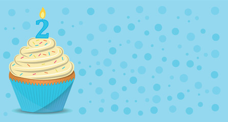 2 year birthday background with cupcake and candle. © EA